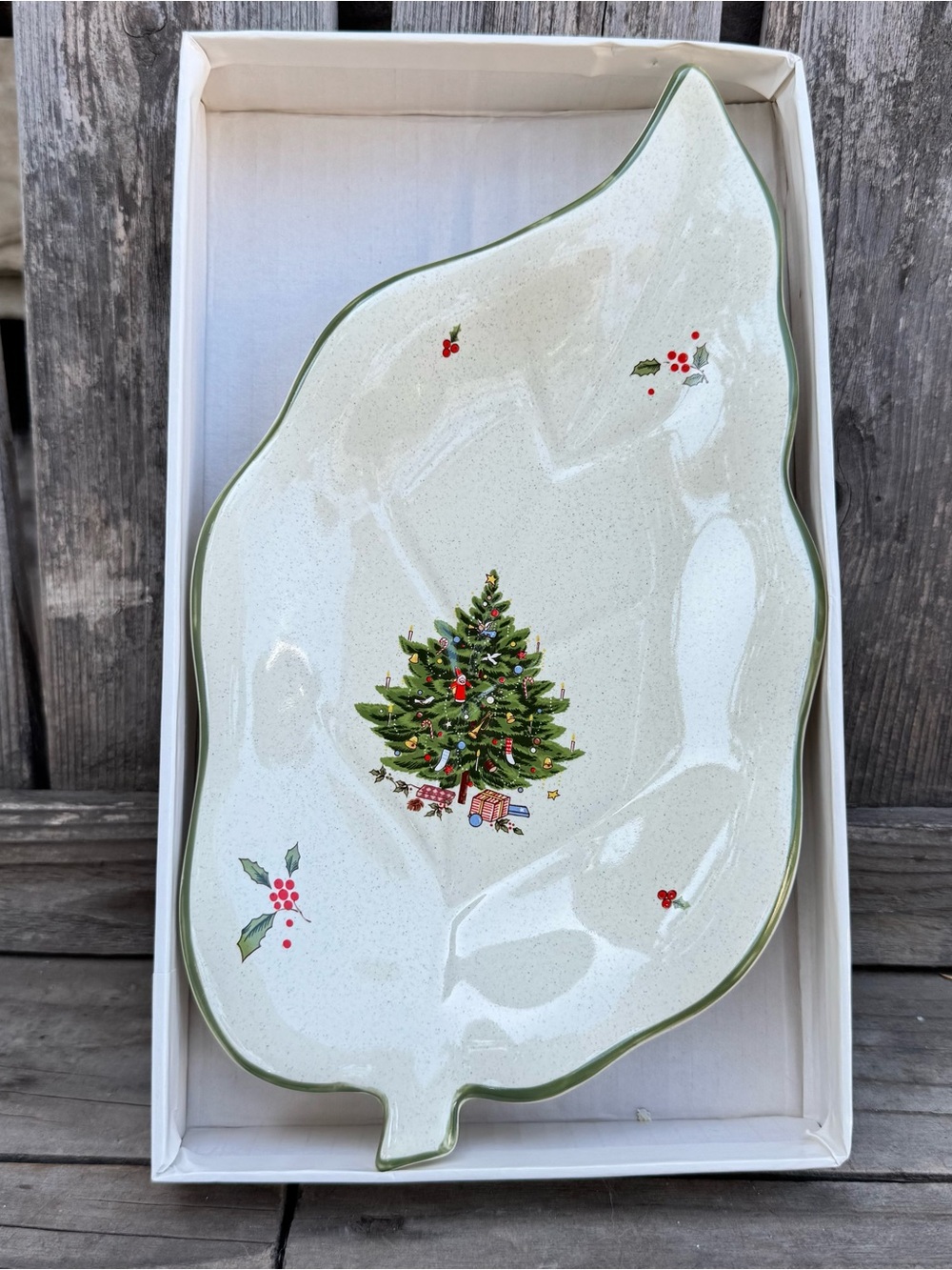 VTG Studio Nova Holiday Season NY102 Leaf Shaped Serving Tray in box
